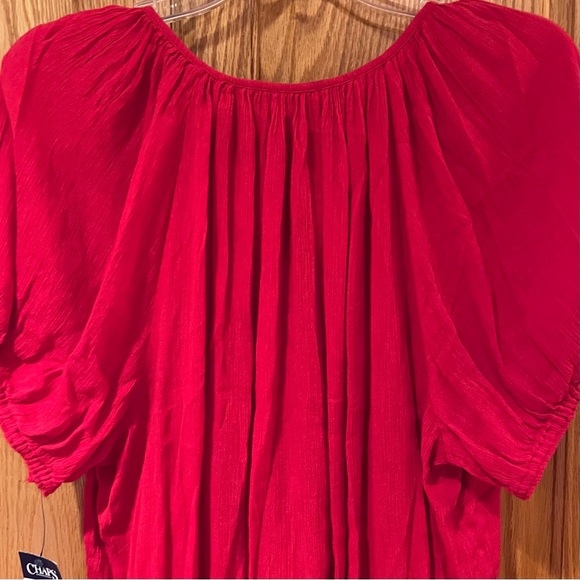 Chaps by Ralph Lauren Eyelet Tassle Tie Puff-Sleeve Peasant Top in Yacht Red XL - Picture 12 of 15